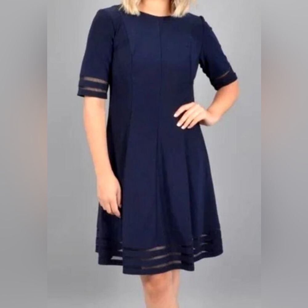 🟠 $2/15
Jessica Howard Navy Blue Sheath Dress 3/4 Cuffed Sleeves Crew Neck